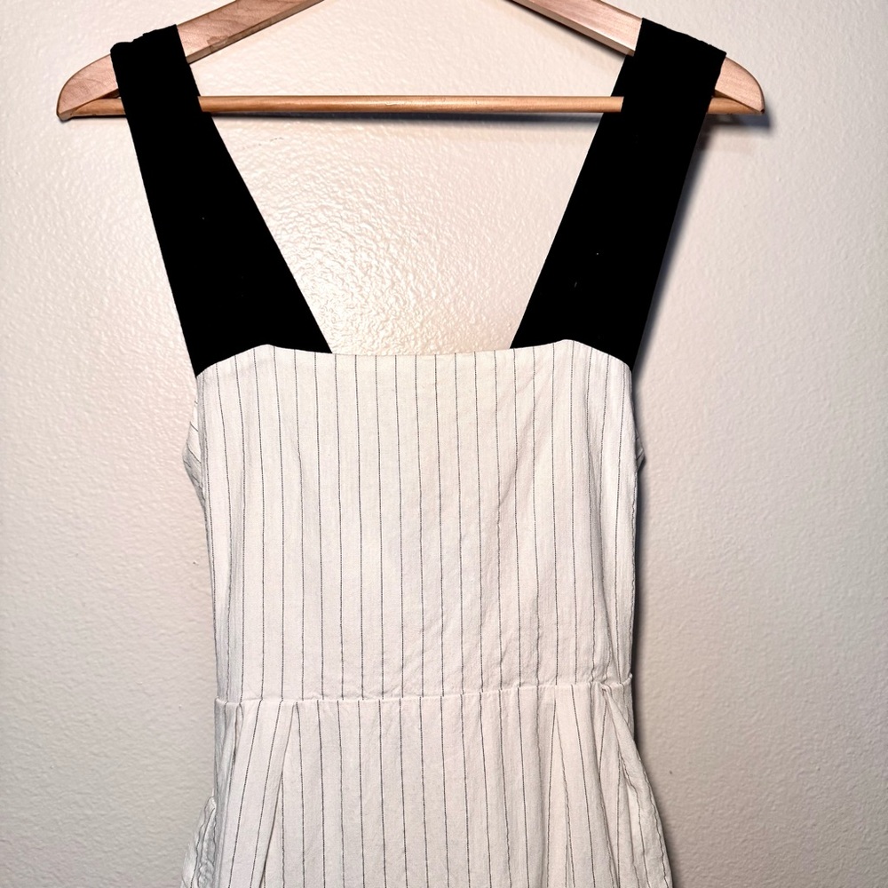 Luxmii Gessato Linen Midi Dress M Pinstripe Black Strap Resort A Line - Picture 4 of 10